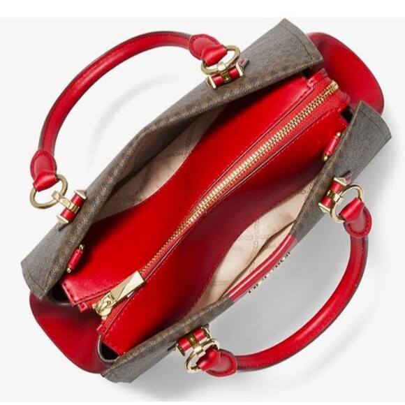 Michael Kors Marilyn Medium Satchel Crimson Red Handbag MK Logo Purse NWT - Picture 4 of 5